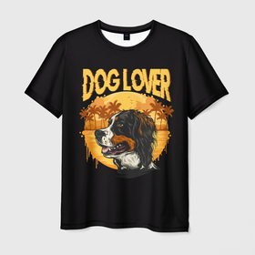 Мужская футболка 3D с принтом Любитель Собак (Dog Lover) в Екатеринбурге, 100% полиэфир | прямой крой, круглый вырез горловины, длина до линии бедер | anim | bernese mountain dog | bernese sheepdog | dog | бернская овчарка | бернский зенненхунд | год собаки | друг человека | животное | зверь | кинолог | овчарка | пастушья собака | пёс | порода собак