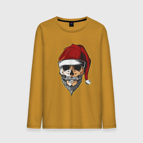 Мужской лонгслив хлопок с принтом Santa Skull , 100% хлопок |  | art | beard | hat | santa | skull | арт | борода | санта | череп | шапка