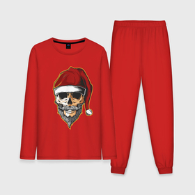 Мужская пижама хлопок (с лонгсливом) с принтом Santa Skull ,  |  | art | beard | hat | santa | skull | арт | борода | санта | череп | шапка