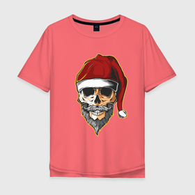 Мужская футболка хлопок Oversize с принтом Santa Skull , 100% хлопок | свободный крой, круглый ворот, “спинка” длиннее передней части | art | beard | hat | santa | skull | арт | борода | санта | череп | шапка