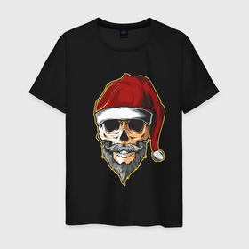 Мужская футболка хлопок с принтом Santa Skull , 100% хлопок | прямой крой, круглый вырез горловины, длина до линии бедер, слегка спущенное плечо. | Тематика изображения на принте: art | beard | hat | santa | skull | арт | борода | санта | череп | шапка