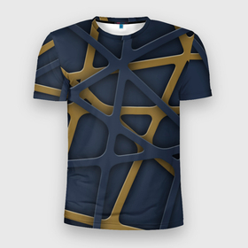 Мужская футболка 3D Slim с принтом 3Д абстракция в Екатеринбурге, 100% полиэстер с улучшенными характеристиками | приталенный силуэт, круглая горловина, широкие плечи, сужается к линии бедра | 3д | 3д абстракция | линии | многоугольник | паутина | сетка | треугольники