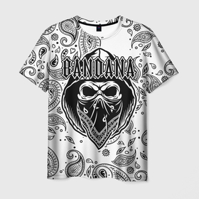 Мужская футболка 3D с принтом BANDANA (SCULL) в Курске, 100% полиэфир | прямой крой, круглый вырез горловины, длина до линии бедер | bandana | bbt | big baby tape | kizaru | rap | trap | бандана | ббт | биг бейби тейп | кизару | реп | треп