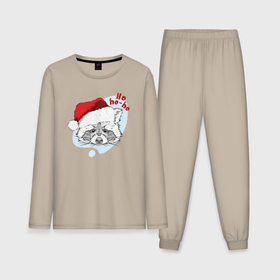 Мужская пижама хлопок (с лонгсливом) с принтом Новогодний енотик в Петрозаводске,  |  | 2022 | christmas | new year | енот | енотик | животные | звери | зверюшки | кавай | милота | милый | нг | новогодний | новый год | рождество