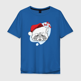 Мужская футболка хлопок Oversize с принтом Новогодний енотик в Петрозаводске, 100% хлопок | свободный крой, круглый ворот, “спинка” длиннее передней части | 2022 | christmas | new year | енот | енотик | животные | звери | зверюшки | кавай | милота | милый | нг | новогодний | новый год | рождество