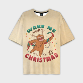 Мужская футболка OVERSIZE 3D с принтом Новогодний ленивец в Санкт-Петербурге,  |  | 2022 | christmas | new year | животные | звери | зверюшки | кавай | милота | милый | нг | новогодний | новый год | рождество