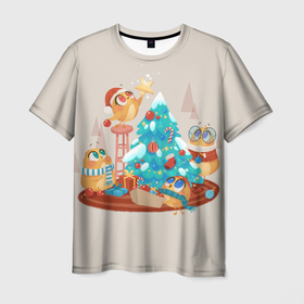 Мужская футболка 3D с принтом Зверята празднуют новый год в Санкт-Петербурге, 100% полиэфир | прямой крой, круглый вырез горловины, длина до линии бедер | 2022 | christmas | new year | животные | звери | зверюшки | кавай | милота | милый | нг | новогодний | новый год | рождество