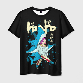 Мужская футболка 3D с принтом DOROHEDORO: Эбису в костюме акулы в Екатеринбурге, 100% полиэфир | прямой крой, круглый вырез горловины, длина до линии бедер | anime | dorohedoro | ebisu | manga | аниме | дорохедоро | манга | эбису