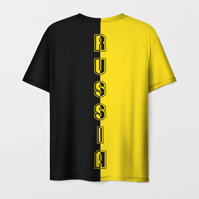 Мужская футболка 3D с принтом Россия черно желтое RUSSIA   BORUSSIA в Белгороде, 100% полиэфир | прямой крой, круглый вырез горловины, длина до линии бедер | боруссия | желтое | патриот | россия | черное