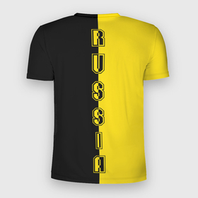 Мужская футболка 3D Slim с принтом Россия черно желтое RUSSIA   BORUSSIA в Курске, 100% полиэстер с улучшенными характеристиками | приталенный силуэт, круглая горловина, широкие плечи, сужается к линии бедра | Тематика изображения на принте: боруссия | желтое | патриот | россия | черное