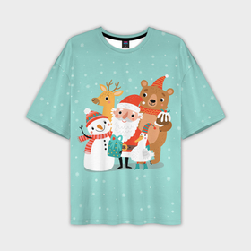 Мужская футболка OVERSIZE 3D с принтом Звери и Дед Мороз в Санкт-Петербурге,  |  | 2022 | christmas | new year | животные | звери | зверюшки | кавай | милота | милый | нг | новогодний | новый год | рождество
