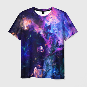 Мужская футболка 3D с принтом НЕОНОВЫЕ КОСМОС   NEON SPACE в Петрозаводске, 100% полиэфир | прямой крой, круглый вырез горловины, длина до линии бедер | colors | galaxy | neon print | paints | space | star nebula | stars | texture | абстракция | брызги | вселенная | галактика | звезда | звезды | космический | краски | неоновый космос | неоновый принт | планеты | текстуры