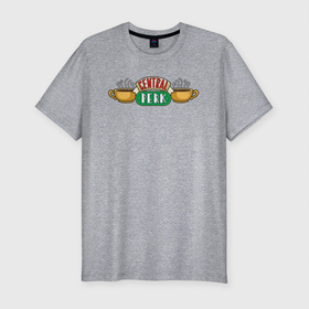Мужская футболка хлопок Slim с принтом Кафе Central Perk в Белгороде, 92% хлопок, 8% лайкра | приталенный силуэт, круглый вырез ворота, длина до линии бедра, короткий рукав | кофе | надпись | табличка | чай | чашки
