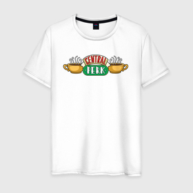 Мужская футболка хлопок с принтом Кафе Central Perk в Тюмени, 100% хлопок | прямой крой, круглый вырез горловины, длина до линии бедер, слегка спущенное плечо. | кофе | надпись | табличка | чай | чашки