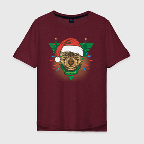 Мужская футболка хлопок Oversize с принтом Christmas Dog в Тюмени, 100% хлопок | свободный крой, круглый ворот, “спинка” длиннее передней части | christmas | dog | new year | santa hat | trees | елки | новый год | пес | рождество | собака | шапка санты