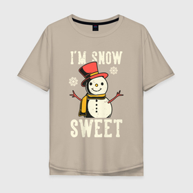 Мужская футболка хлопок Oversize с принтом Snowman в Тюмени, 100% хлопок | свободный крой, круглый ворот, “спинка” длиннее передней части | art | christmas | hat | new year | snow | snowman | winter | арт | зима | новый год | рождество | снег | снеговик | шляпа