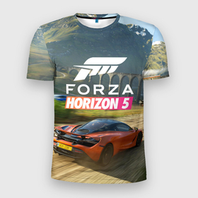 Мужская футболка 3D Slim с принтом Forza Horizon 5,  игра в Курске, 100% полиэстер с улучшенными характеристиками | приталенный силуэт, круглая горловина, широкие плечи, сужается к линии бедра | forza | forza horizon 5 | horizon | гонка | гонки | гоночный | игра | симулятор | форза | форза хорайзен | форса | хорайзон