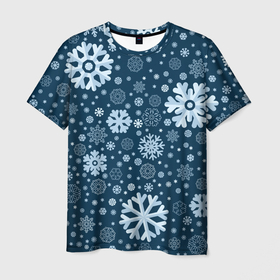Мужская футболка 3D с принтом Новогодние снежинки, новый год в Тюмени, 100% полиэфир | прямой крой, круглый вырез горловины, длина до линии бедер | 2021 | 2022 | christmas | merry | merry christmas | new year | snow | sweater | ugly christmas | winter | year of the tiger | год тигра | зима | новогодний | новогодняя | новый год | рождественский | рождественский свитер | рождество | свитер | 