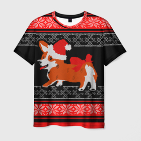 Мужская футболка 3D с принтом Новогодний корги || Новый Год , 100% полиэфир | прямой крой, круглый вырез горловины, длина до линии бедер | merry christmas | корги | новый год | пёсик | подарок на новый год | рождество | собака | старый новый год
