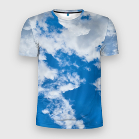 Мужская футболка 3D Slim с принтом Голубе небо в Тюмени, 100% полиэстер с улучшенными характеристиками | приталенный силуэт, круглая горловина, широкие плечи, сужается к линии бедра | белые облака | бл хмари | блакитне | блакитне небо | голубое | голубое небо | небо | облака | хмари