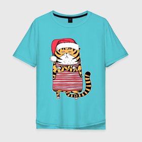 Мужская футболка хлопок Oversize с принтом Недовольный повар   тигр в Санкт-Петербурге, 100% хлопок | свободный крой, круглый ворот, “спинка” длиннее передней части | 2022 | год тигра | новый год | новый год 2022 | символ года | тигр | тигренок | тигрица | тигры
