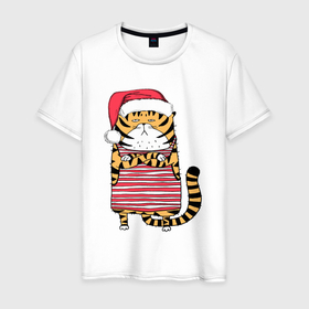 Мужская футболка хлопок с принтом Недовольный повар   тигр в Курске, 100% хлопок | прямой крой, круглый вырез горловины, длина до линии бедер, слегка спущенное плечо. | Тематика изображения на принте: 2022 | год тигра | новый год | новый год 2022 | символ года | тигр | тигренок | тигрица | тигры