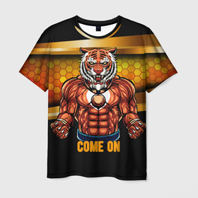 Мужская футболка 3D с принтом Накаченный тигр в Санкт-Петербурге, 100% полиэфир | прямой крой, круглый вырез горловины, длина до линии бедер | 2022 | год тигра | новый год | новый год 2022 | символ года | тигр | тигренок | тигрица | тигры