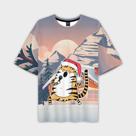 Мужская футболка OVERSIZE 3D с принтом Тигр поет песни в караоке в Петрозаводске,  |  | 2022 | год тигра | новый год | новый год 2022 | символ года | тигр | тигренок | тигрица | тигры