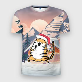 Мужская футболка 3D спортивная с принтом Тигр поет песни в караоке в Курске, 100% полиэстер с улучшенными характеристиками | приталенный силуэт, круглая горловина, широкие плечи, сужается к линии бедра | 2022 | год тигра | новый год | новый год 2022 | символ года | тигр | тигренок | тигрица | тигры