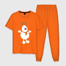 Мужская пижама хлопок с принтом Олень снеговик 01 в Тюмени, 100% хлопок | брюки и футболка прямого кроя, без карманов, на брюках мягкая резинка на поясе и по низу штанин
 | 2022новыгод | 2023новыгод | василинка | дед мороз | ёлки | новый год | олень | снегови | снеговик олень