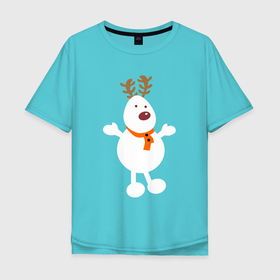 Мужская футболка хлопок Oversize с принтом Олень снеговик 01 в Тюмени, 100% хлопок | свободный крой, круглый ворот, “спинка” длиннее передней части | 2022новыгод | 2023новыгод | василинка | дед мороз | ёлки | новый год | олень | снегови | снеговик олень