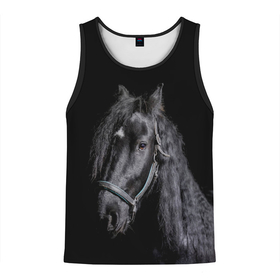 Мужская майка 3D с принтом Лошадь на черном фоне в Екатеринбурге, 100% полиэстер | круглая горловина, приталенный силуэт, длина до линии бедра. Пройма и горловина окантованы тонкой бейкой | восход | животные | закат | звери | кони | конь | коняшка | лошади | лошадка | лошадь | на восходе | на закате | пони | природа | солнце