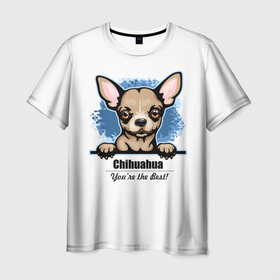 Мужская футболка 3D с принтом Собачка Чихуахуа в Новосибирске, 100% полиэфир | прямой крой, круглый вырез горловины, длина до линии бедер | Тематика изображения на принте: animal | chihuahua | dog | год собаки | друг человека | животное | зверь | карликовая собачка | карманная собачка | кинолог | маленькая собака | пёс | пёсик | собака чихуахуа | собаковод | четвероногий