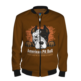 Мужской бомбер 3D с принтом Американский Питбультерьер (Pit Bull Terrier) в Курске, 100% полиэстер | застегивается на молнию, по бокам два кармана без застежек, по низу бомбера и на воротнике - эластичная резинка | Тематика изображения на принте: american pit bull terrier | boxer | bulldog | fighting dog | pit bull | американский питбультерьер | бойцовская собака | бойцовский пес | боксер | бульдог | волкодав | друг человека | кинолог | пес | питбуль | питбультерьер