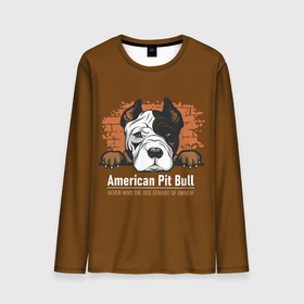 Мужской лонгслив 3D с принтом Американский Питбультерьер (Pit Bull Terrier) в Тюмени, 100% полиэстер | длинные рукава, круглый вырез горловины, полуприлегающий силуэт | Тематика изображения на принте: american pit bull terrier | boxer | bulldog | fighting dog | pit bull | американский питбультерьер | бойцовская собака | бойцовский пес | боксер | бульдог | волкодав | друг человека | кинолог | пес | питбуль | питбультерьер