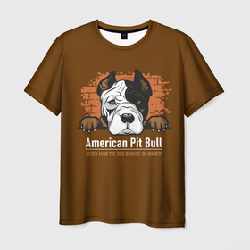Мужская футболка 3D с принтом Американский Питбультерьер (Pit Bull Terrier) в Тюмени, 100% полиэфир | прямой крой, круглый вырез горловины, длина до линии бедер | american pit bull terrier | boxer | bulldog | fighting dog | pit bull | американский питбультерьер | бойцовская собака | бойцовский пес | боксер | бульдог | волкодав | друг человека | кинолог | пес | питбуль | питбультерьер