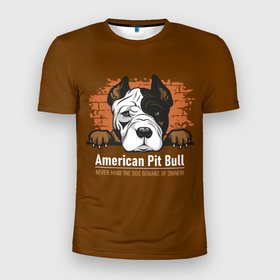 Мужская футболка 3D Slim с принтом Американский Питбультерьер (Pit Bull Terrier) , 100% полиэстер с улучшенными характеристиками | приталенный силуэт, круглая горловина, широкие плечи, сужается к линии бедра | american pit bull terrier | boxer | bulldog | fighting dog | pit bull | американский питбультерьер | бойцовская собака | бойцовский пес | боксер | бульдог | волкодав | друг человека | кинолог | пес | питбуль | питбультерьер