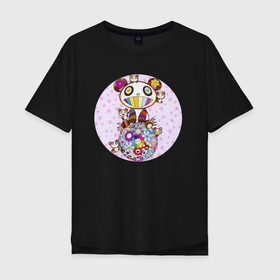 Мужская футболка хлопок Oversize с принтом A Panda Family Against the Blue Sky в Курске, 100% хлопок | свободный крой, круглый ворот, “спинка” длиннее передней части | Тематика изображения на принте: cute | murakami | panda | pop art | takashi murakami | милая панда | мураками | панда | ромашки | такаси мураками | такаши мураками | цветы