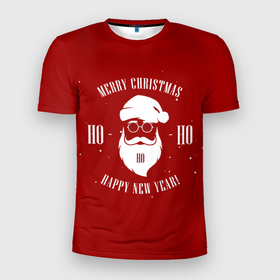Мужская футболка 3D Slim с принтом Дед мороз ХИПСТЕР (Арт 1) в Белгороде, 100% полиэстер с улучшенными характеристиками | приталенный силуэт, круглая горловина, широкие плечи, сужается к линии бедра | дед мороз | новый год | новый год 2022 | праздники | рождество | с новым годом | санта клаус