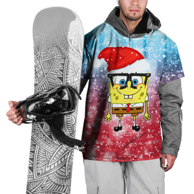 Накидка на куртку 3D с принтом Новогодний Спанч Боб , 100% полиэстер |  | sponge bob | spongebob | губка боб | квадратные штаны | мультфильм | новый год | рождество | санта | сквэр пэнтс | снег | снежинка | спанч боб