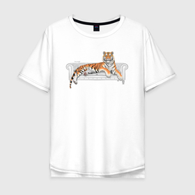 Мужская футболка хлопок Oversize с принтом Тигр. Символ Нового 2022 года. в Петрозаводске, 100% хлопок | свободный крой, круглый ворот, “спинка” длиннее передней части | животные | звери | новый год | символ 2022 года | тигр | хищники