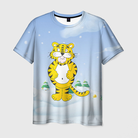 Мужская футболка 3D с принтом костюм тигра в Санкт-Петербурге, 100% полиэфир | прямой крой, круглый вырез горловины, длина до линии бедер | 2022 | год тигра | новый год | новый год 2022 | символ года | тигр | тигренок | тигрица | тигры