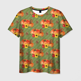 Мужская футболка 3D с принтом Овощи: Тыквы паттерн , 100% полиэфир | прямой крой, круглый вырез горловины, длина до линии бедер | грядка | овощи | огород | тыква | тыквы
