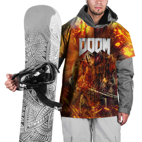 Накидка на куртку 3D с принтом DOOMGAY GRUNGE FIRE в Курске, 100% полиэстер |  | doom | doom eternal | doom slayer | doomguy | slayer | дум | дум гай | думгай | солдат рока