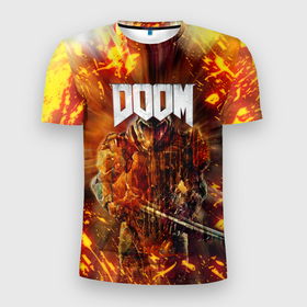 Мужская футболка 3D Slim с принтом DOOMGAY GRUNGE FIRE в Екатеринбурге, 100% полиэстер с улучшенными характеристиками | приталенный силуэт, круглая горловина, широкие плечи, сужается к линии бедра | Тематика изображения на принте: doom | doom eternal | doom slayer | doomguy | slayer | дум | дум гай | думгай | солдат рока