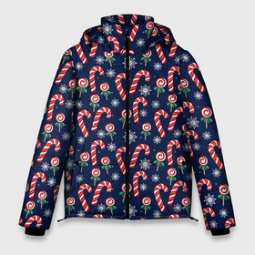 Мужская зимняя куртка 3D с принтом Christmas Candy в Петрозаводске, верх — 100% полиэстер; подкладка — 100% полиэстер; утеплитель — 100% полиэстер | длина ниже бедра, свободный силуэт Оверсайз. Есть воротник-стойка, отстегивающийся капюшон и ветрозащитная планка. 

Боковые карманы с листочкой на кнопках и внутренний карман на молнии. | background | candy | christmas | christmas background | holiday | new year | snow | snowflakes | texture | конфеты | новогодний фон | новый год | праздник | рождество | снег | снежинки | текстура | фон