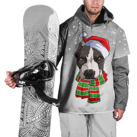 Накидка на куртку 3D с принтом Новогодний Питбуль   New Years Pit bull в Екатеринбурге, 100% полиэстер |  | christmas | dog | pit bull | santa | дед мороз | зима | новый год | питбуль | рождество | санта | снег | снежинка | собака | собачка | щенок