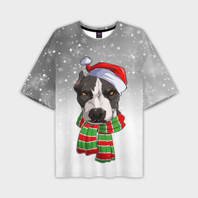 Мужская футболка OVERSIZE 3D с принтом Новогодний Питбуль   New Years Pit bull в Кировске,  |  | Тематика изображения на принте: christmas | dog | pit bull | santa | дед мороз | зима | новый год | питбуль | рождество | санта | снег | снежинка | собака | собачка | щенок