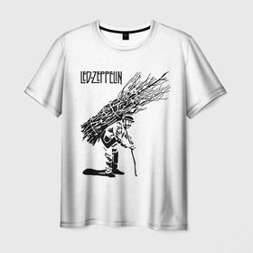Мужская футболка 3D с принтом Led Zeppelin IV в Белгороде, 100% полиэфир | прямой крой, круглый вырез горловины, длина до линии бедер | led | led zep | led zeppelin | ledzep | lz | zoso | белая | джимми пейдж | джон генри бонэм | джон пол джонс | зосо | лед зепелен | лед зеппелин | ледзепелен | ледзеппелин | роберт плант | рок группа | четвертый альбом