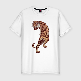 Мужская футболка хлопок Slim с принтом Год тигра. Во всей красе в Тюмени, 92% хлопок, 8% лайкра | приталенный силуэт, круглый вырез ворота, длина до линии бедра, короткий рукав | 2022 | год тигра | животное | кот | тигр | хищник